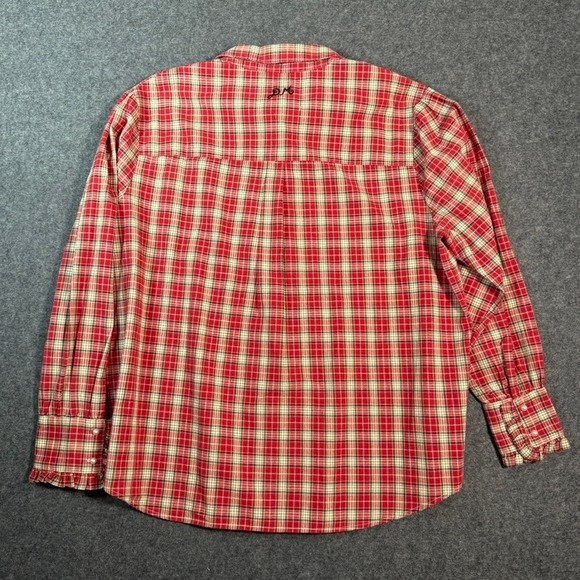 Damson Madder Kylie Ruffle Shirt Red Plaid Button Up Womens Size 12 US 8 NWT - Picture 2 of 12